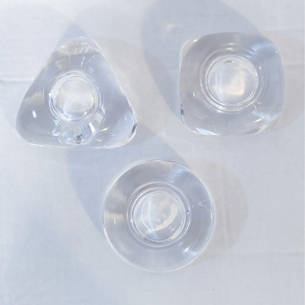 IVV Art Glass Votives Made In Italy (3) Circle Triangle Square Heavy Blown